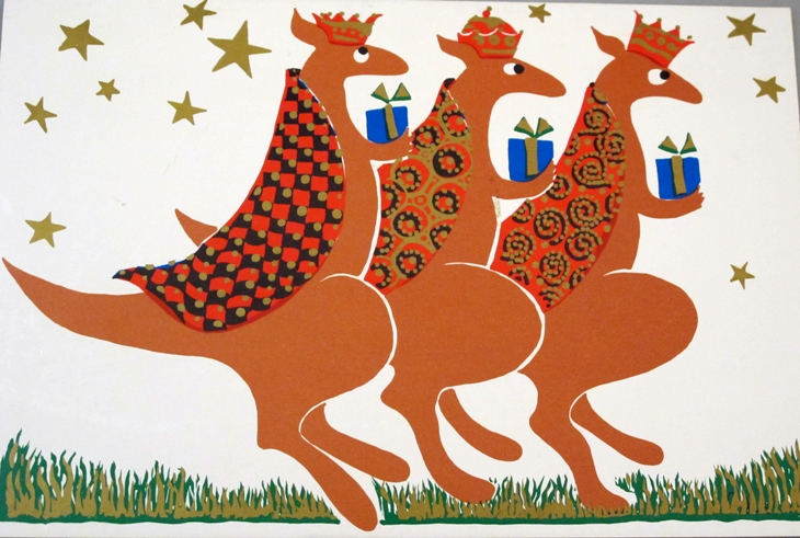 Christmas card - three wise kangaroos 730x500